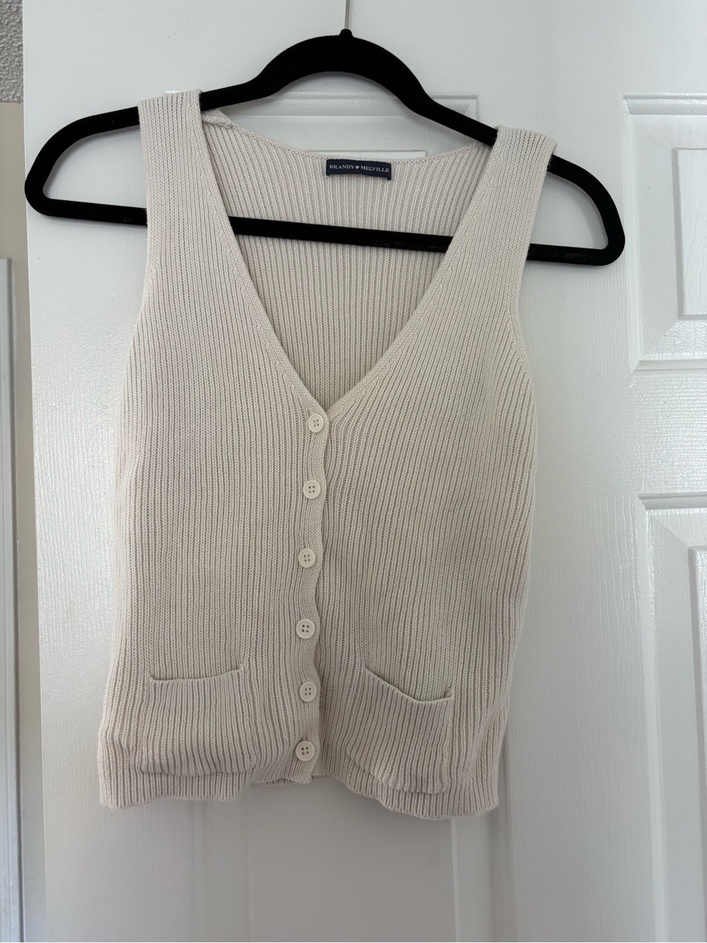 Brandy Melville Cream Ribbed Button Tank